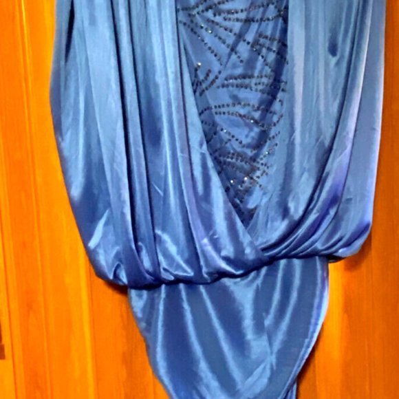 VINTAGE 90's VARIATIONS LTD Womens Satiny Royal Blue Drapery Cocktail Dress Sz 3 - Picture 8 of 12